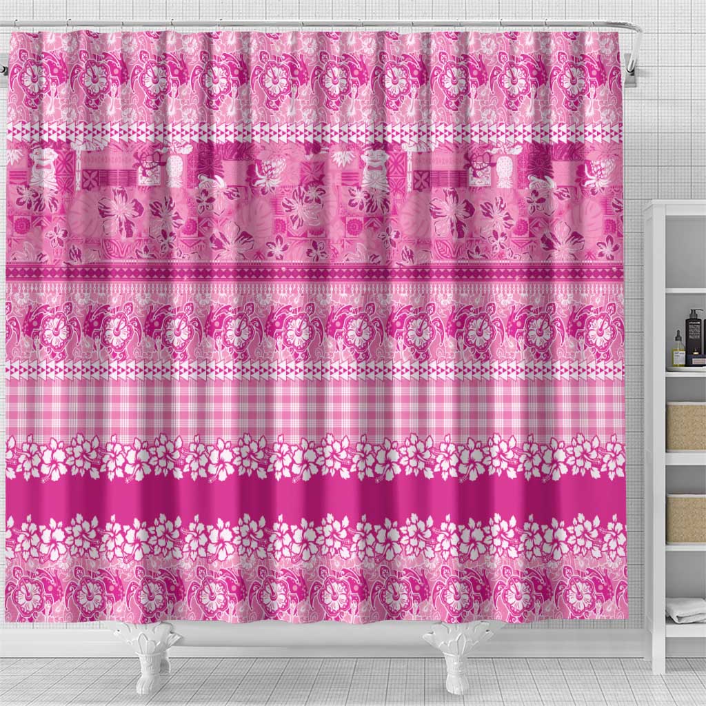 Hawaiian Hibiscus Honu Shower Curtain Pink Mele Kalikimaka Palaka Spirit - Polynesian Pride