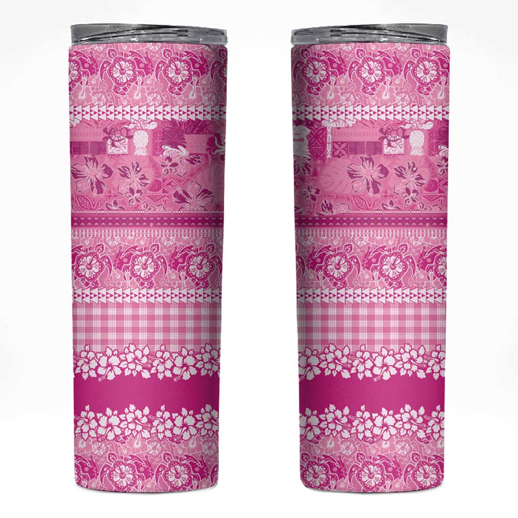 Hawaiian Hibiscus Honu Skinny Tumbler Pink Mele Kalikimaka Palaka Spirit - Polynesian Pride