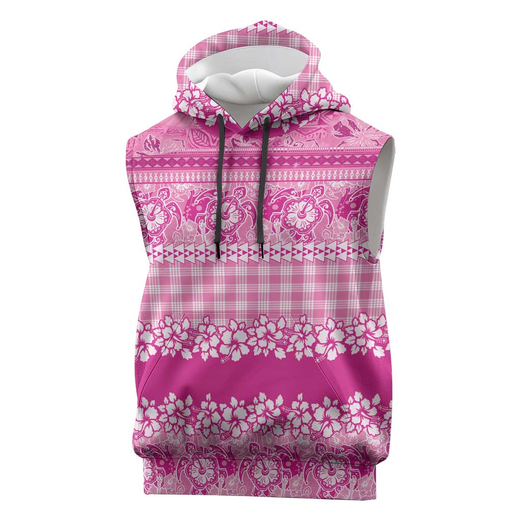 Hawaiian Hibiscus Honu Sleeveless Hoodie Pink Mele Kalikimaka Palaka Spirit - Polynesian Pride