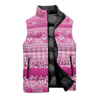 Hawaiian Hibiscus Honu Sleeveless Puffer Jacket Pink Mele Kalikimaka Palaka Spirit - Polynesian Pride