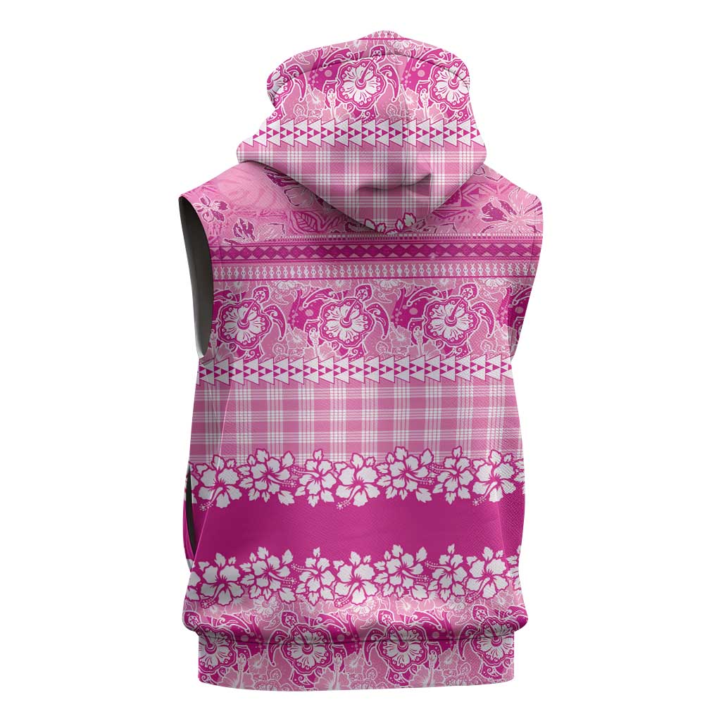 Hawaiian Hibiscus Honu Sleeveless Zip Hoodie Pink Mele Kalikimaka Palaka Spirit - Polynesian Pride