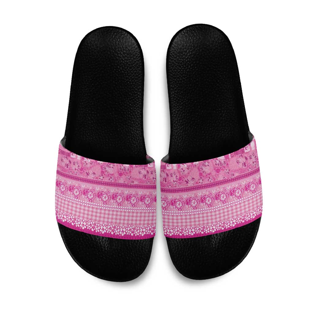 Hawaiian Hibiscus Honu Slide Sandals Pink Mele Kalikimaka Palaka Spirit - Polynesian Pride