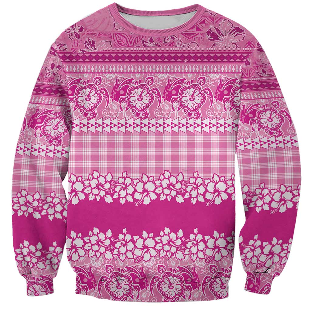 Hawaiian Hibiscus Honu Sweatshirt Pink Mele Kalikimaka Palaka Spirit - Polynesian Pride