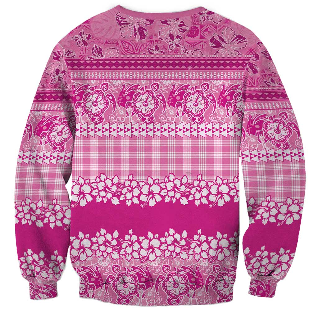 Hawaiian Hibiscus Honu Sweatshirt Pink Mele Kalikimaka Palaka Spirit - Polynesian Pride