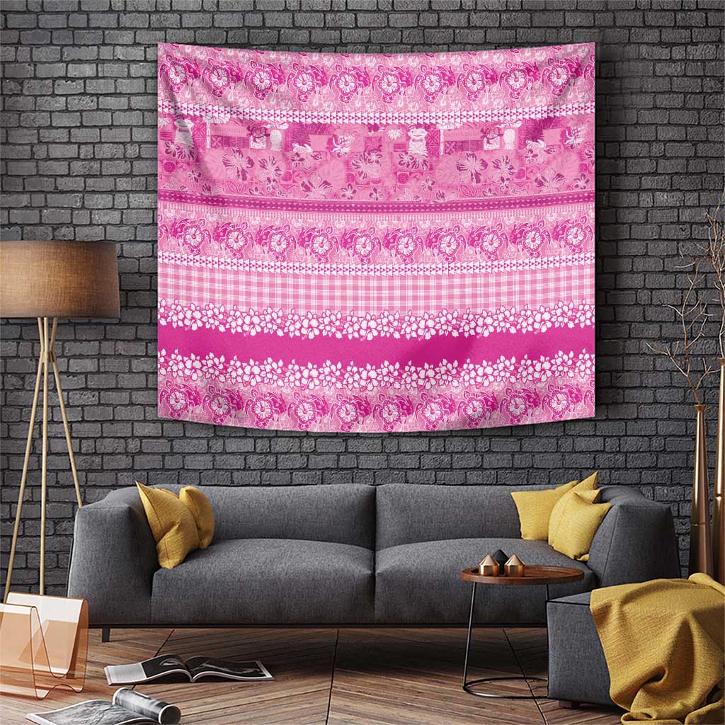 Hawaiian Hibiscus Honu Tapestry Pink Mele Kalikimaka Palaka Spirit - Polynesian Pride