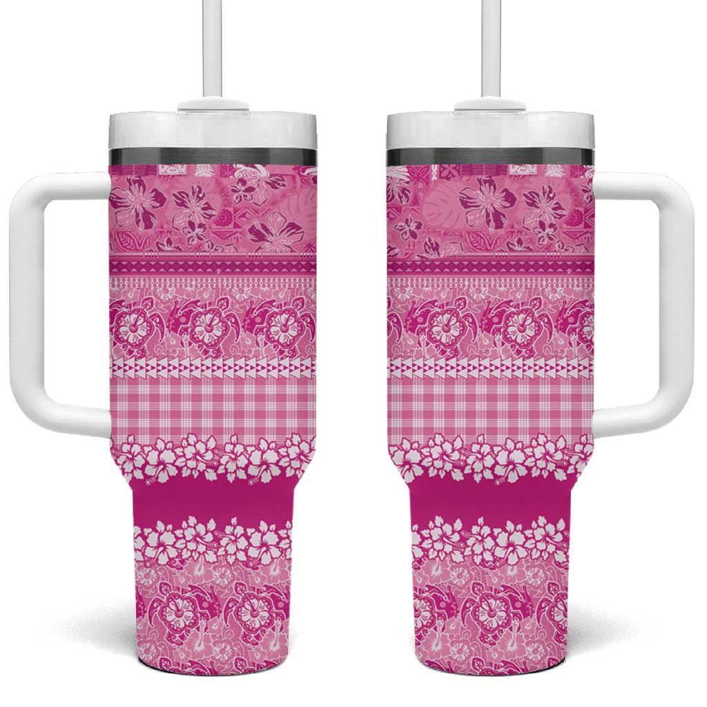 Hawaiian Hibiscus Honu Tumbler With Handle Pink Mele Kalikimaka Palaka Spirit - Polynesian Pride