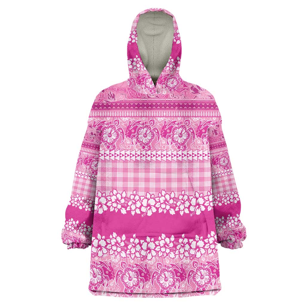 Hawaiian Hibiscus Honu Wearable Blanket Hoodie Pink Mele Kalikimaka Palaka Spirit - Polynesian Pride
