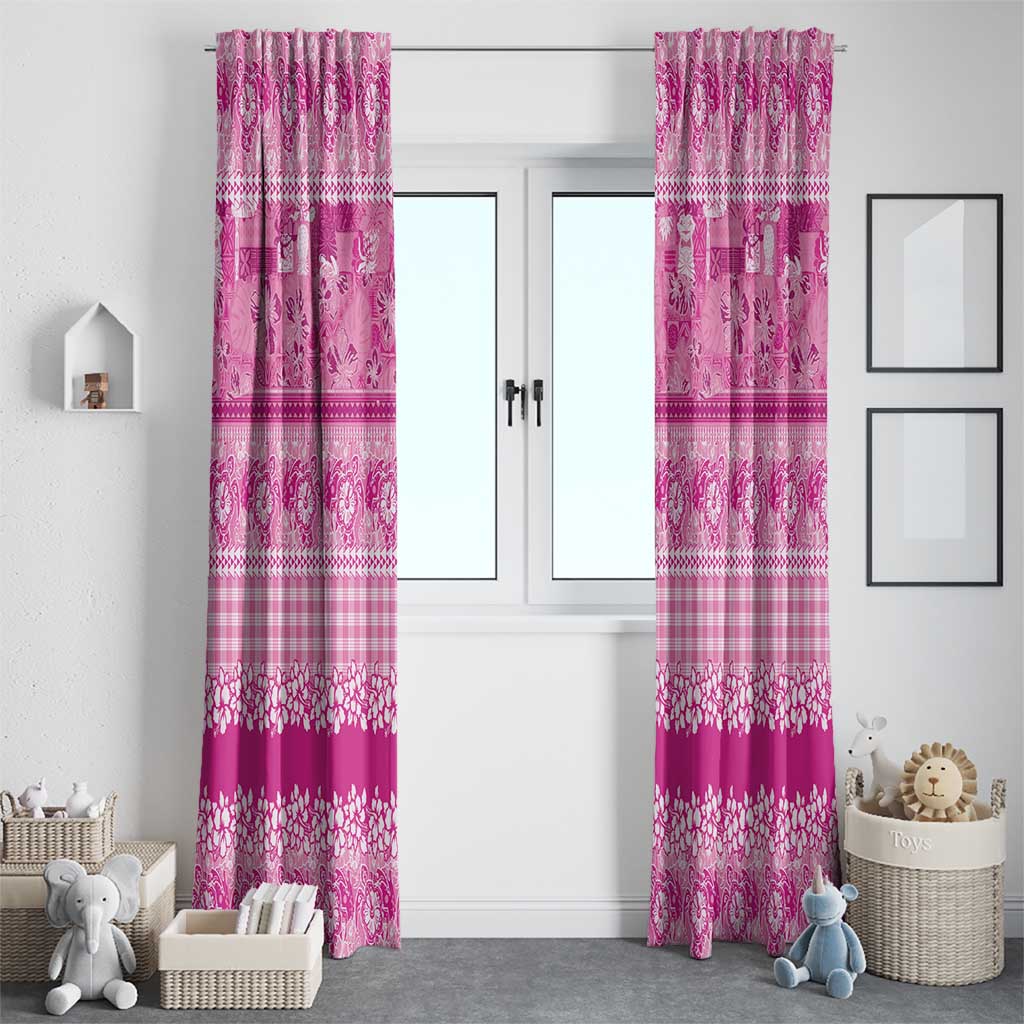 Hawaiian Hibiscus Honu Window Curtain Pink Mele Kalikimaka Palaka Spirit - Polynesian Pride