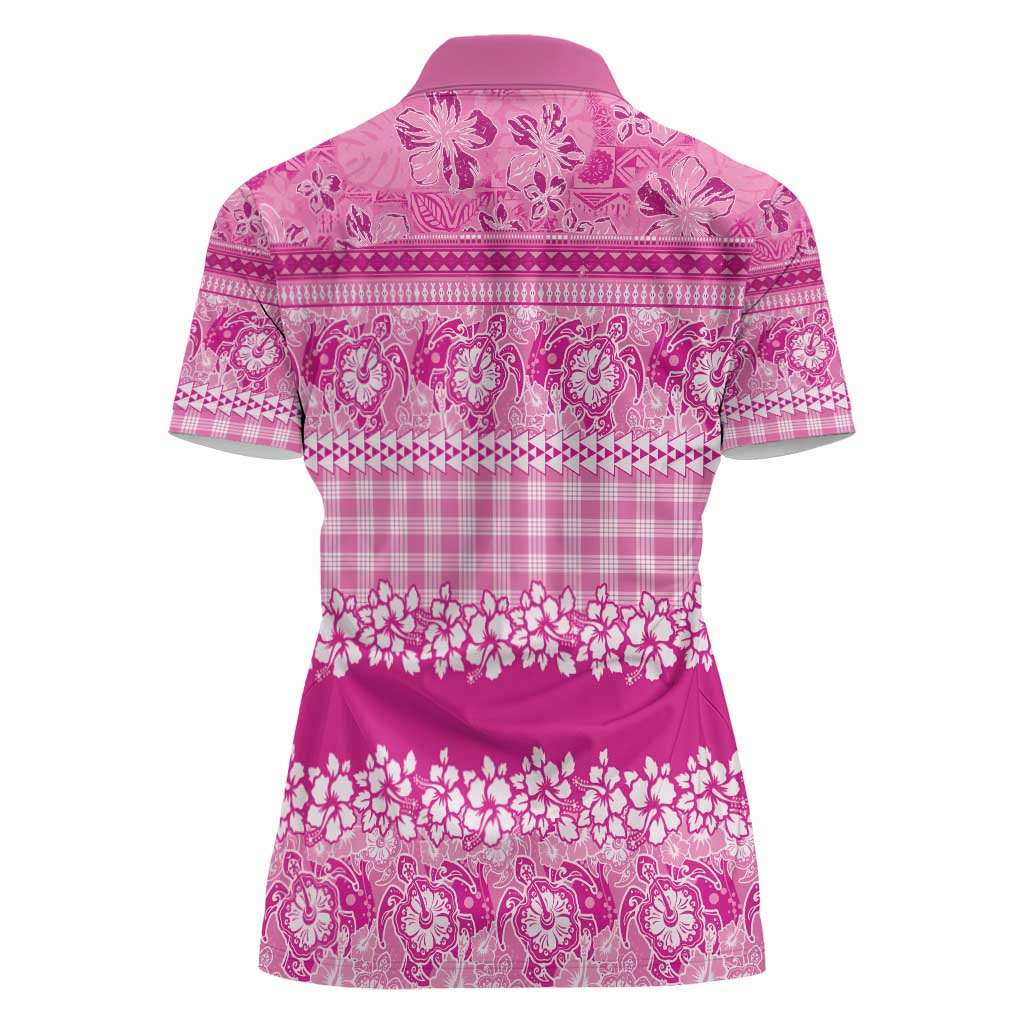 Hawaiian Hibiscus Honu Women Polo Shirt Pink Mele Kalikimaka Palaka Spirit - Polynesian Pride