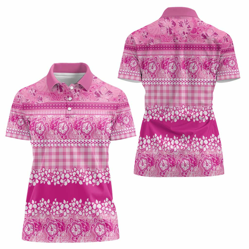 Hawaiian Hibiscus Honu Women Polo Shirt Pink Mele Kalikimaka Palaka Spirit - Polynesian Pride