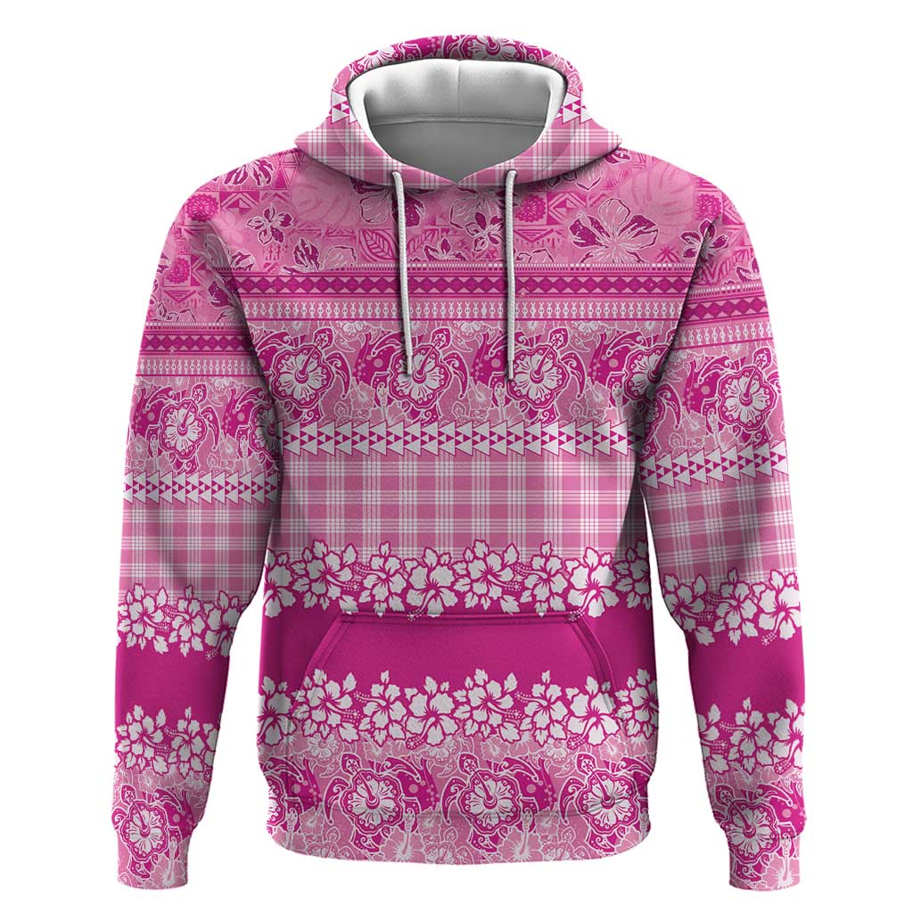Hawaiian Hibiscus Honu Zip Hoodie Pink Mele Kalikimaka Palaka Spirit - Polynesian Pride