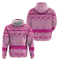 Hawaiian Hibiscus Honu Zip Hoodie Pink Mele Kalikimaka Palaka Spirit - Polynesian Pride