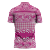 Hawaiian Hibiscus Honu Zipper Polo Shirt Pink Mele Kalikimaka Palaka Spirit - Polynesian Pride