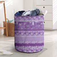 Hawaiian Hibiscus Honu Laundry Basket Purple Mele Kalikimaka Palaka Spirit - Polynesian Pride