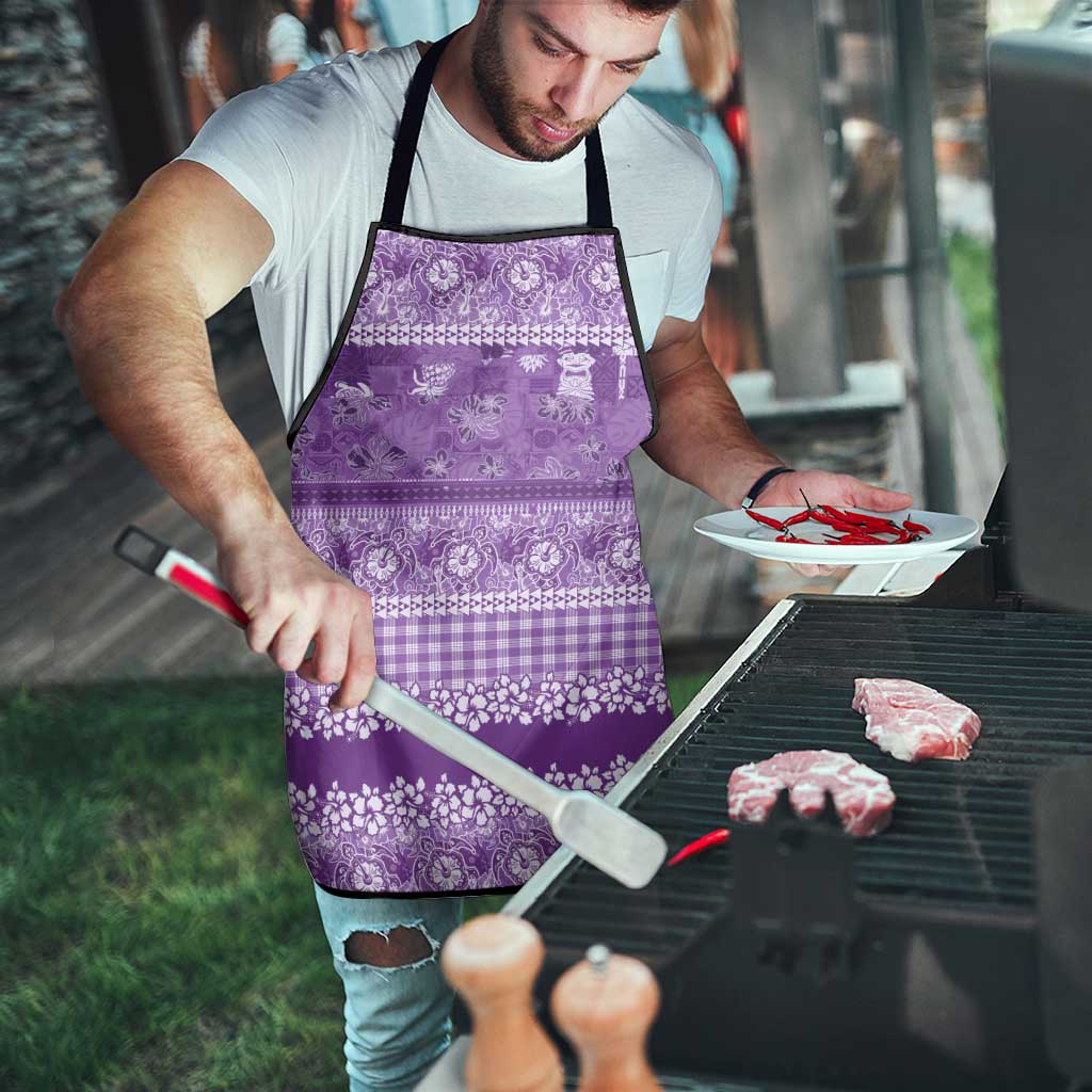 Hawaiian Hibiscus Honu Apron Purple Mele Kalikimaka Palaka Spirit - Polynesian Pride