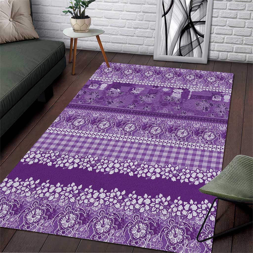 Hawaiian Hibiscus Honu Area Rug Purple Mele Kalikimaka Palaka Spirit - Polynesian Pride