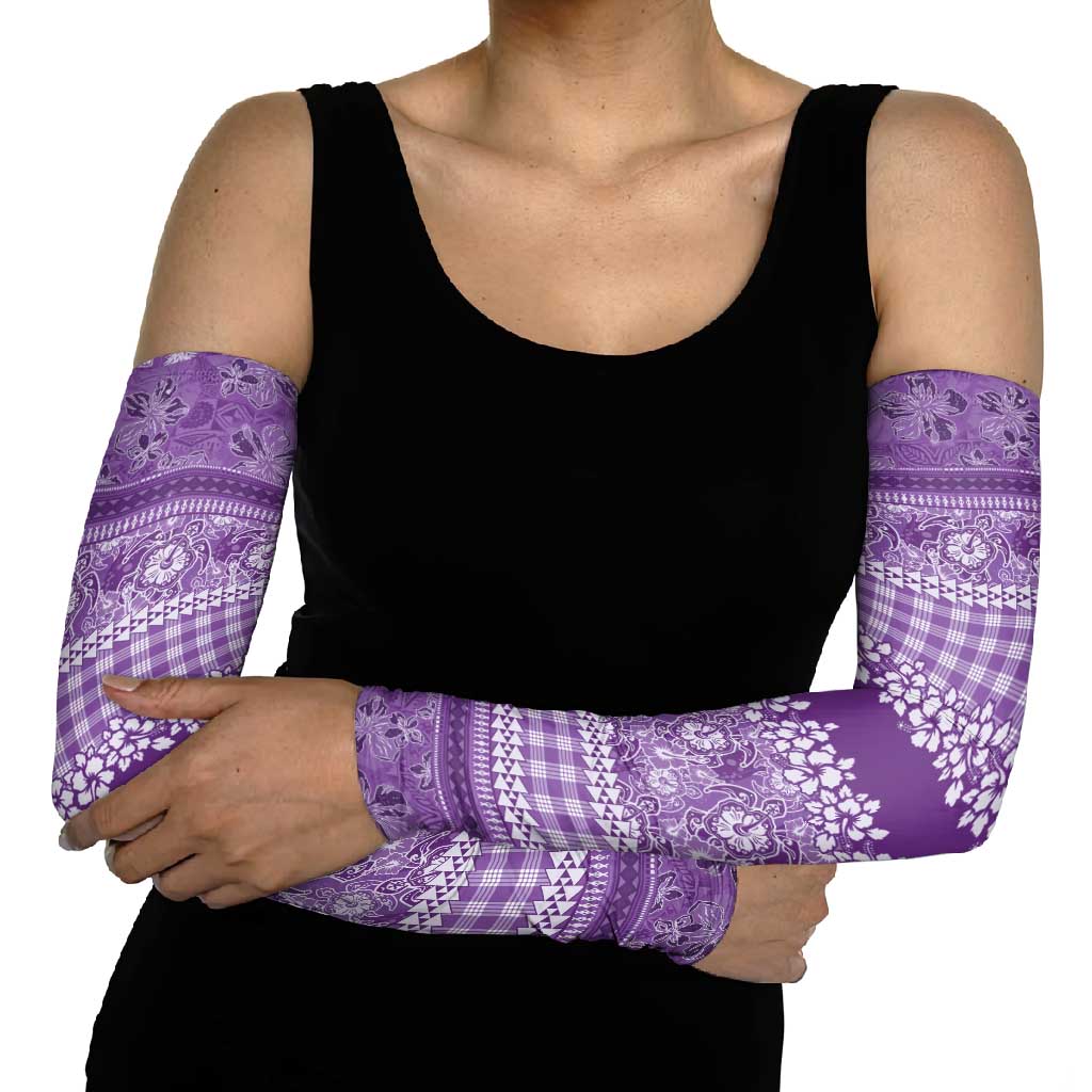 Hawaiian Hibiscus Honu Arm Sleeves Purple Mele Kalikimaka Palaka Spirit - Polynesian Pride