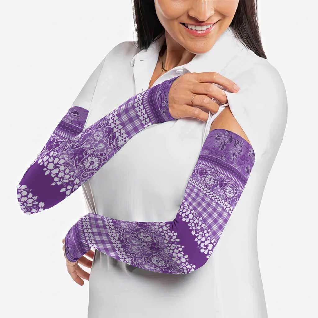 Hawaiian Hibiscus Honu Arm Sleeves Purple Mele Kalikimaka Palaka Spirit - Polynesian Pride