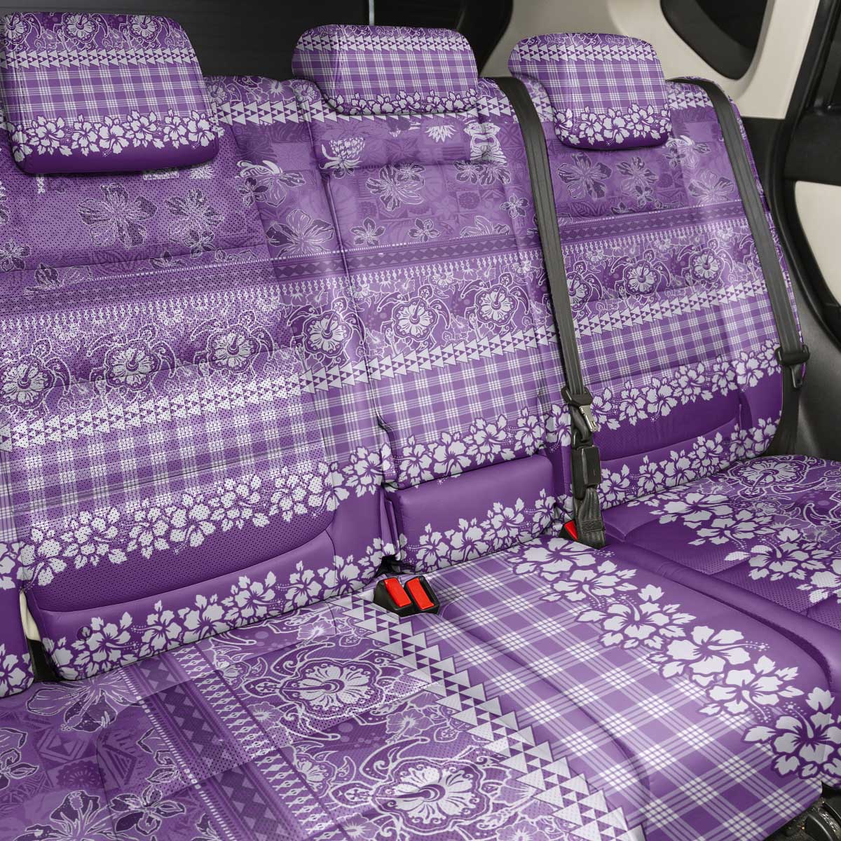Hawaiian Hibiscus Honu Back Car Seat Cover Purple Mele Kalikimaka Palaka Spirit - Polynesian Pride
