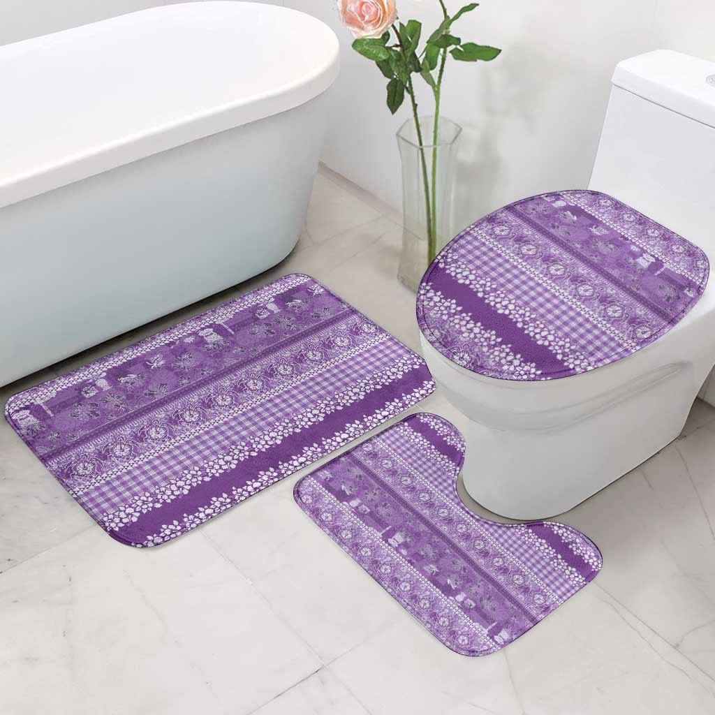Hawaiian Hibiscus Honu Bathroom Set Purple Mele Kalikimaka Palaka Spirit - Polynesian Pride