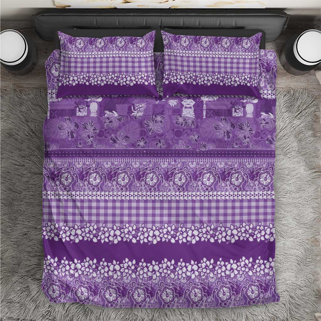 Hawaiian Hibiscus Honu Bedding Set Purple Mele Kalikimaka Palaka Spirit - Polynesian Pride