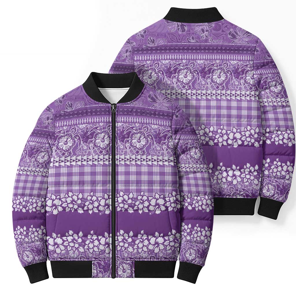 Hawaiian Hibiscus Honu Bomber Puffer Jacket Purple Mele Kalikimaka Palaka Spirit - Polynesian Pride