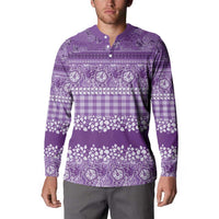 Hawaiian Hibiscus Honu Button Sweatshirt Purple Mele Kalikimaka Palaka Spirit - Polynesian Pride