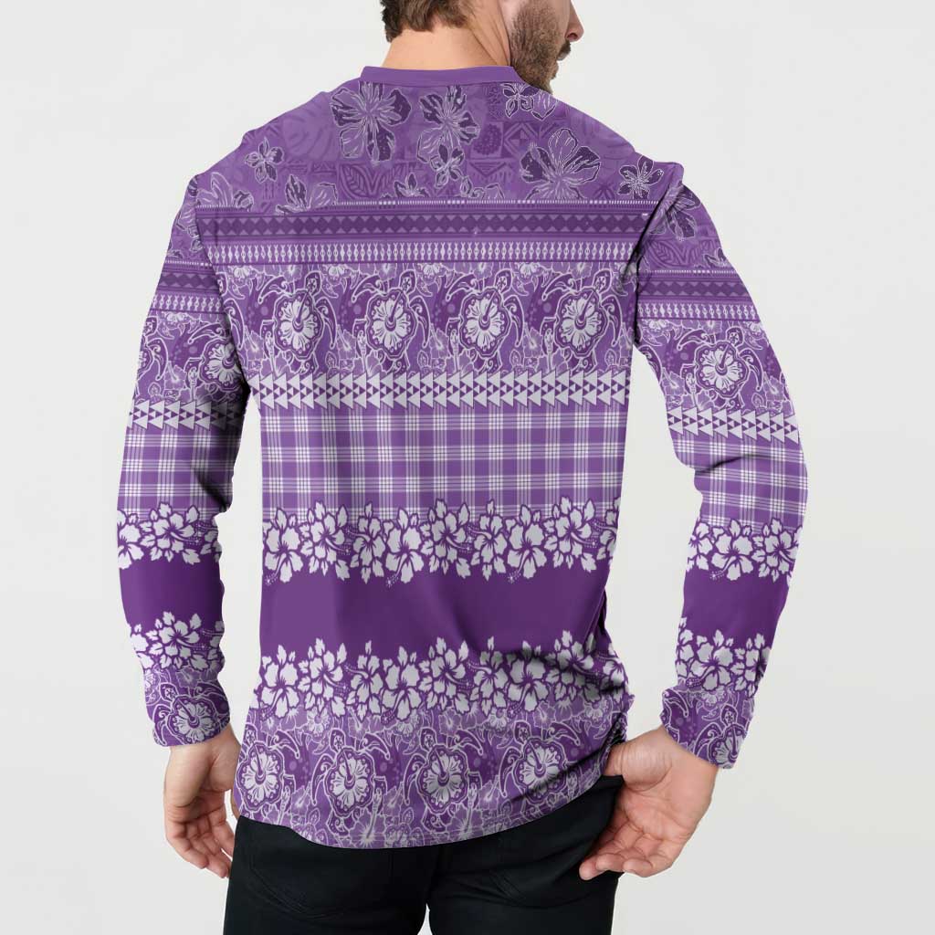 Hawaiian Hibiscus Honu Button Sweatshirt Purple Mele Kalikimaka Palaka Spirit - Polynesian Pride