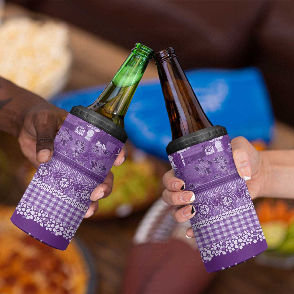 Hawaiian Hibiscus Honu 4 in 1 Can Cooler Tumbler Purple Mele Kalikimaka Palaka Spirit - Polynesian Pride