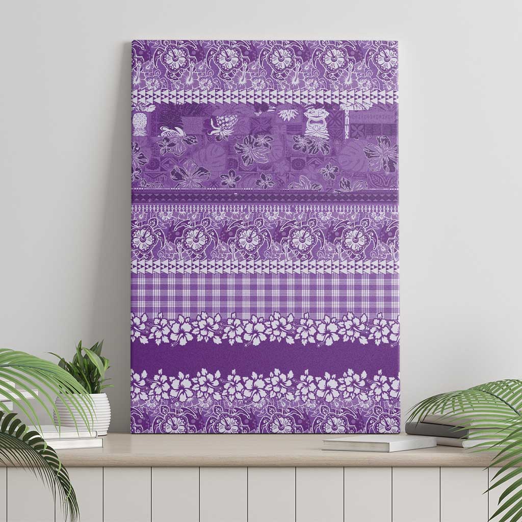 Hawaiian Hibiscus Honu Canvas Wall Art Purple Mele Kalikimaka Palaka Spirit - Polynesian Pride