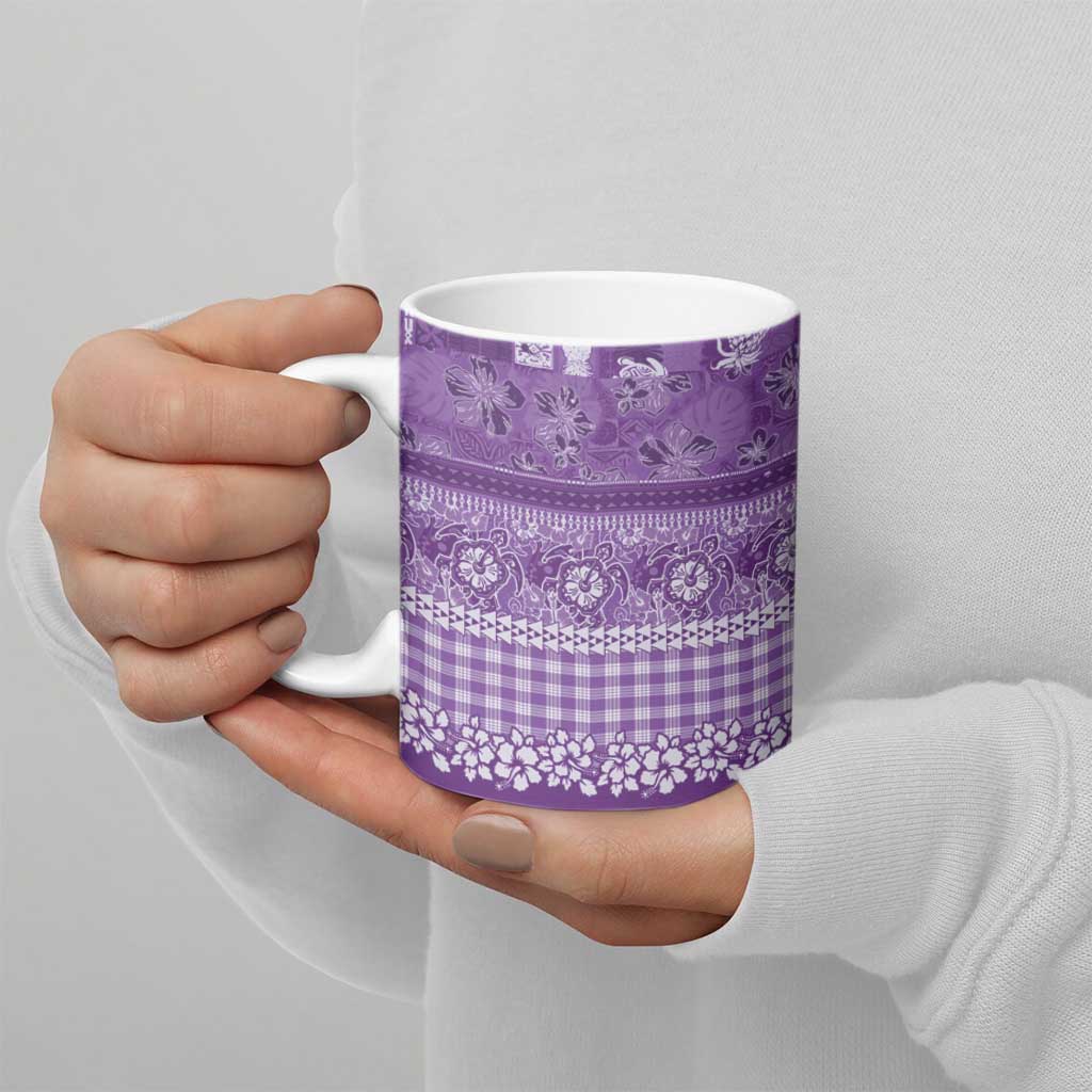 Hawaiian Hibiscus Honu Ceramic Mug Purple Mele Kalikimaka Palaka Spirit - Polynesian Pride