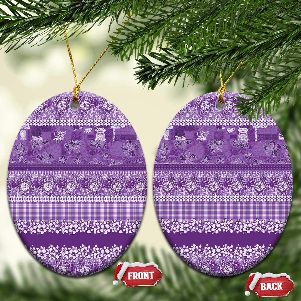 Hawaiian Hibiscus Honu Ceramic Ornament Purple Mele Kalikimaka Palaka Spirit - Polynesian Pride