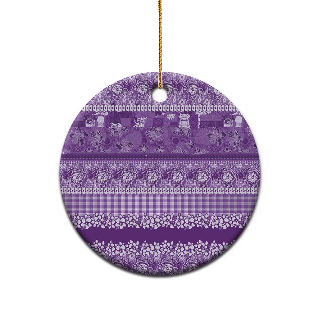 Hawaiian Hibiscus Honu Ceramic Ornament Purple Mele Kalikimaka Palaka Spirit - Polynesian Pride