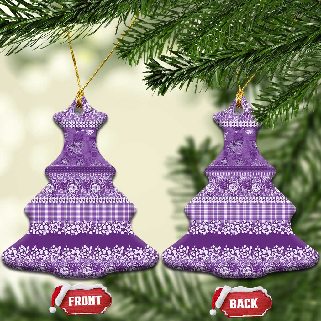 Hawaiian Hibiscus Honu Ceramic Ornament Purple Mele Kalikimaka Palaka Spirit - Polynesian Pride