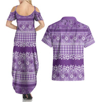 Hawaiian Hibiscus Honu Couples Matching Summer Maxi Dress and Hawaiian Shirt Purple Mele Kalikimaka Palaka Spirit - Polynesian Pride