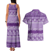 Hawaiian Hibiscus Honu Couples Matching Tank Maxi Dress and Hawaiian Shirt Purple Mele Kalikimaka Palaka Spirit - Polynesian Pride