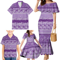 Hawaiian Hibiscus Honu Family Matching Mermaid Dress and Hawaiian Shirt Purple Mele Kalikimaka Palaka Spirit - Polynesian Pride