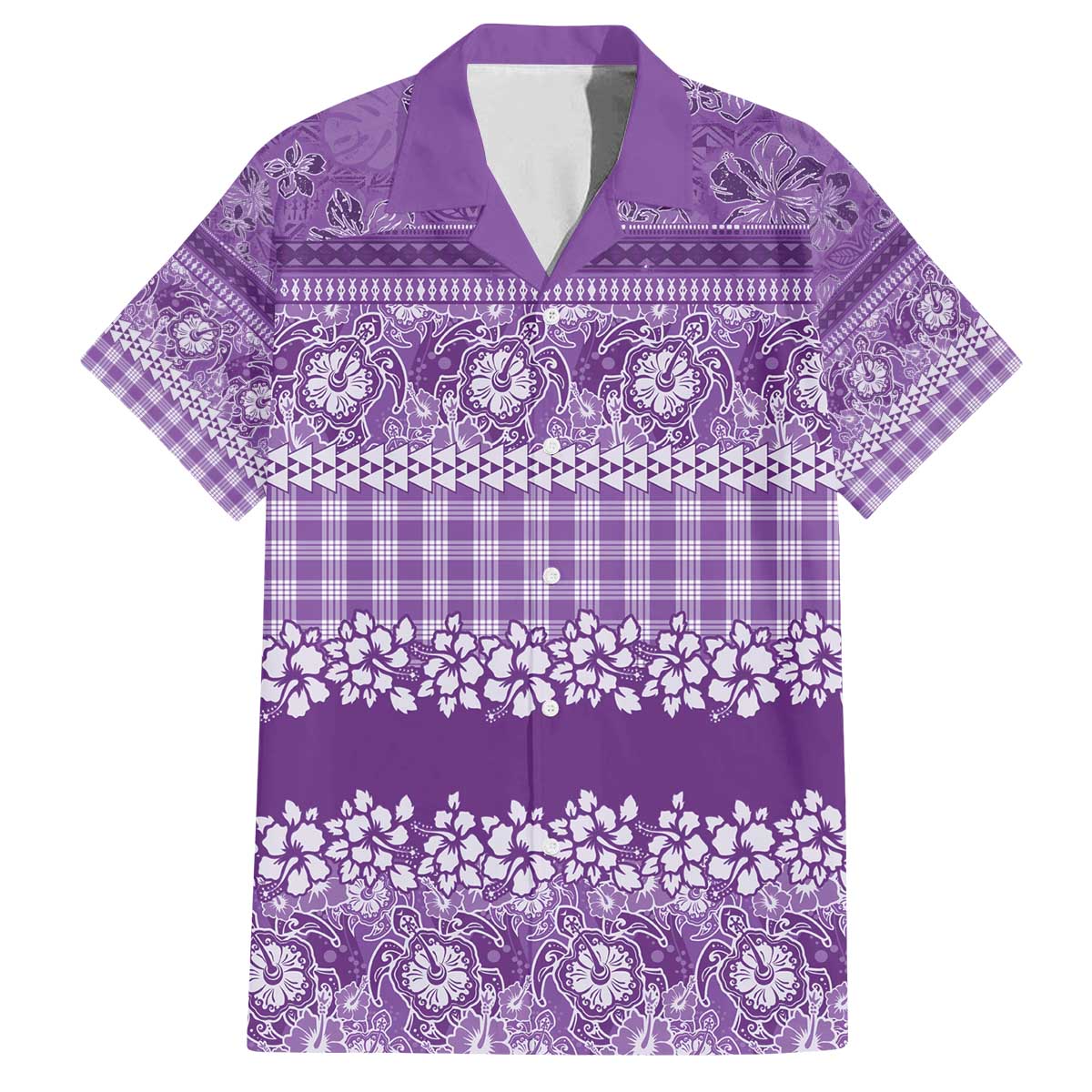 Hawaiian Hibiscus Honu Family Matching Off The Shoulder Long Sleeve Dress and Hawaiian Shirt Purple Mele Kalikimaka Palaka Spirit - Polynesian Pride