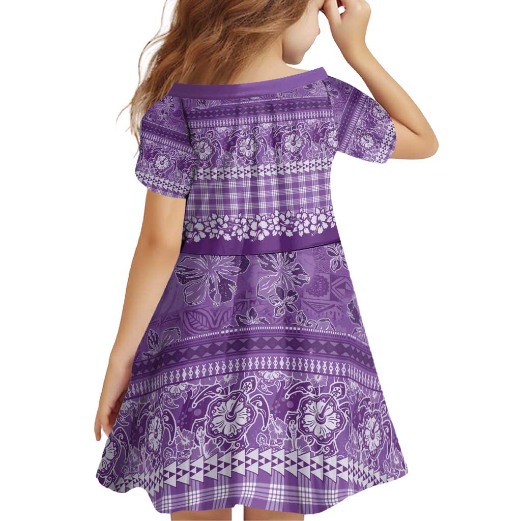 Hawaiian Hibiscus Honu Family Matching Off Shoulder Short Dress and Hawaiian Shirt Purple Mele Kalikimaka Palaka Spirit - Polynesian Pride