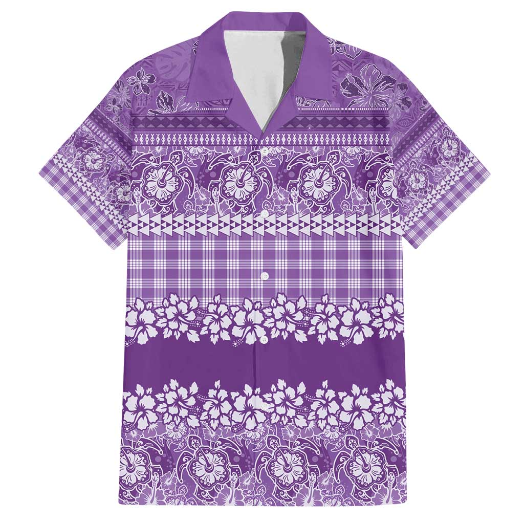 Hawaiian Hibiscus Honu Family Matching Off Shoulder Short Dress and Hawaiian Shirt Purple Mele Kalikimaka Palaka Spirit - Polynesian Pride