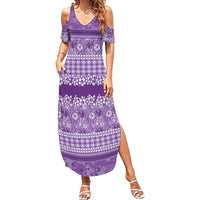 Hawaiian Hibiscus Honu Family Matching Summer Maxi Dress and Hawaiian Shirt Purple Mele Kalikimaka Palaka Spirit - Polynesian Pride