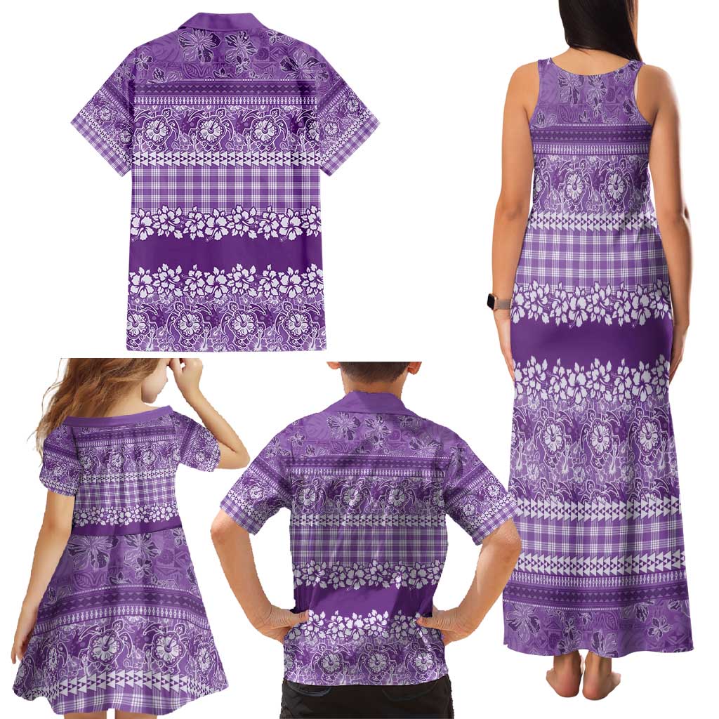 Hawaiian Hibiscus Honu Family Matching Tank Maxi Dress and Hawaiian Shirt Purple Mele Kalikimaka Palaka Spirit - Polynesian Pride