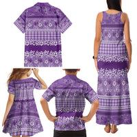 Hawaiian Hibiscus Honu Family Matching Tank Maxi Dress and Hawaiian Shirt Purple Mele Kalikimaka Palaka Spirit - Polynesian Pride