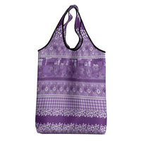 Hawaiian Hibiscus Honu Grocery Bag Purple Mele Kalikimaka Palaka Spirit - Polynesian Pride