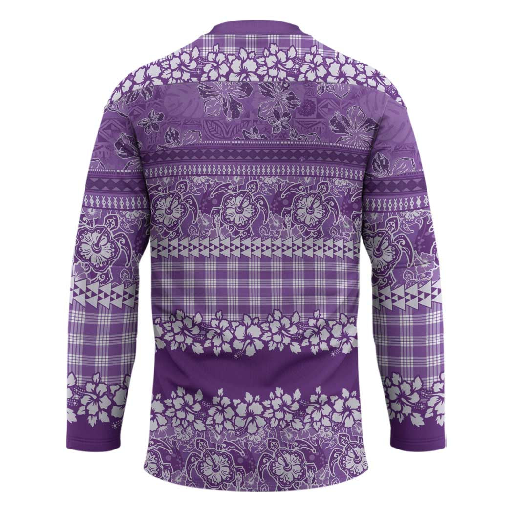 Hawaiian Hibiscus Honu Hockey Jersey Purple Mele Kalikimaka Palaka Spirit - Polynesian Pride