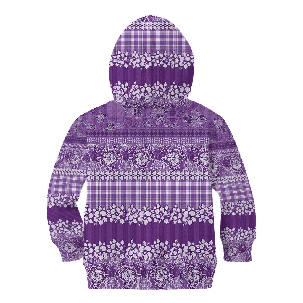 Hawaiian Hibiscus Honu Kid Hoodie Purple Mele Kalikimaka Palaka Spirit - Polynesian Pride