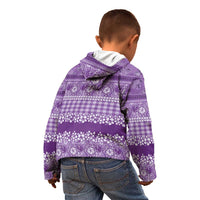 Hawaiian Hibiscus Honu Kid Hoodie Purple Mele Kalikimaka Palaka Spirit - Polynesian Pride