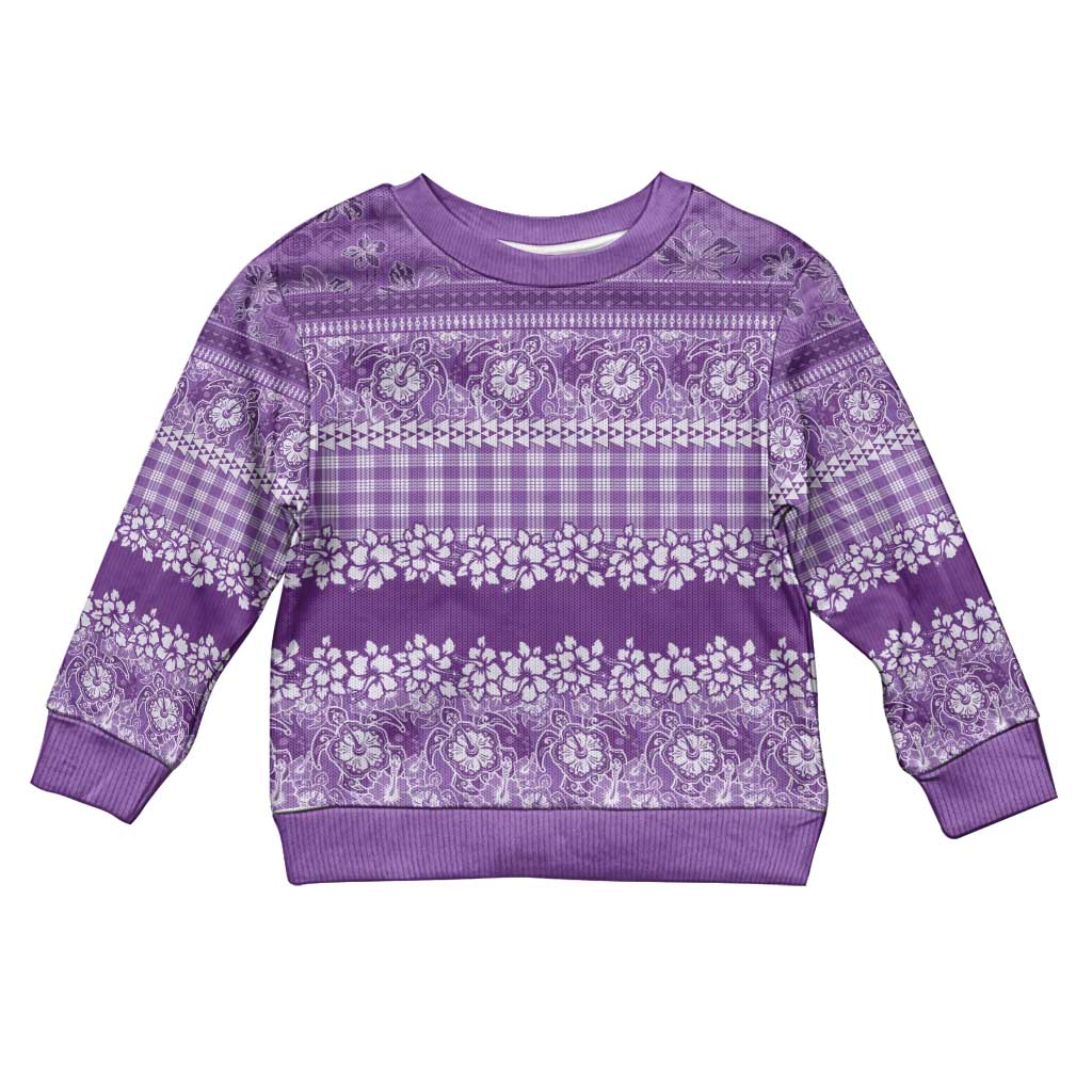 Hawaiian Hibiscus Honu Kid Ugly Christmas Sweater Purple Mele Kalikimaka Palaka Spirit - Polynesian Pride