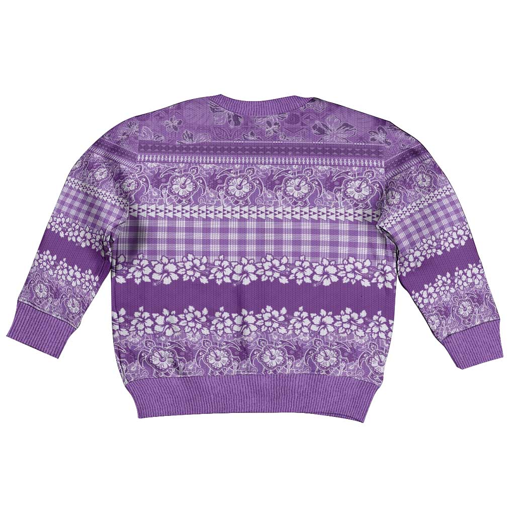 Hawaiian Hibiscus Honu Kid Ugly Christmas Sweater Purple Mele Kalikimaka Palaka Spirit - Polynesian Pride