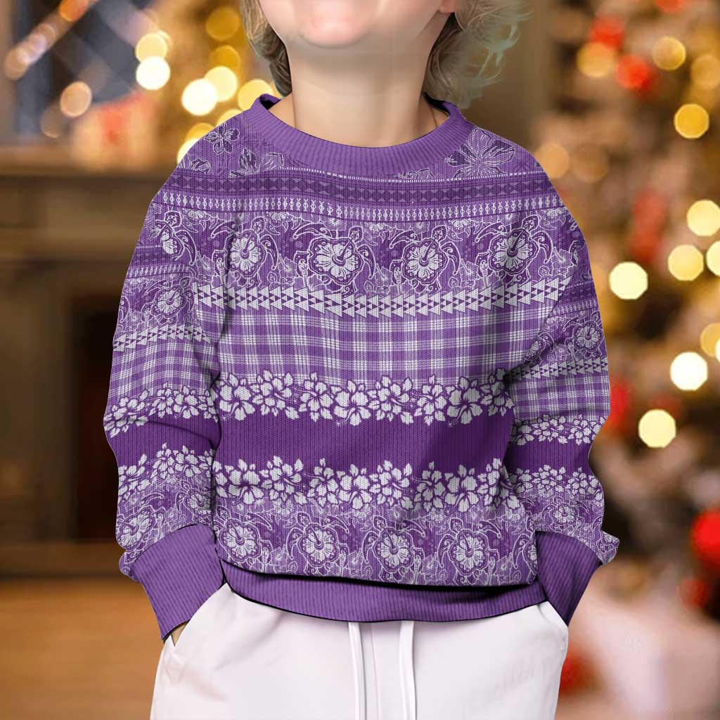 Hawaiian Hibiscus Honu Kid Ugly Christmas Sweater Purple Mele Kalikimaka Palaka Spirit - Polynesian Pride